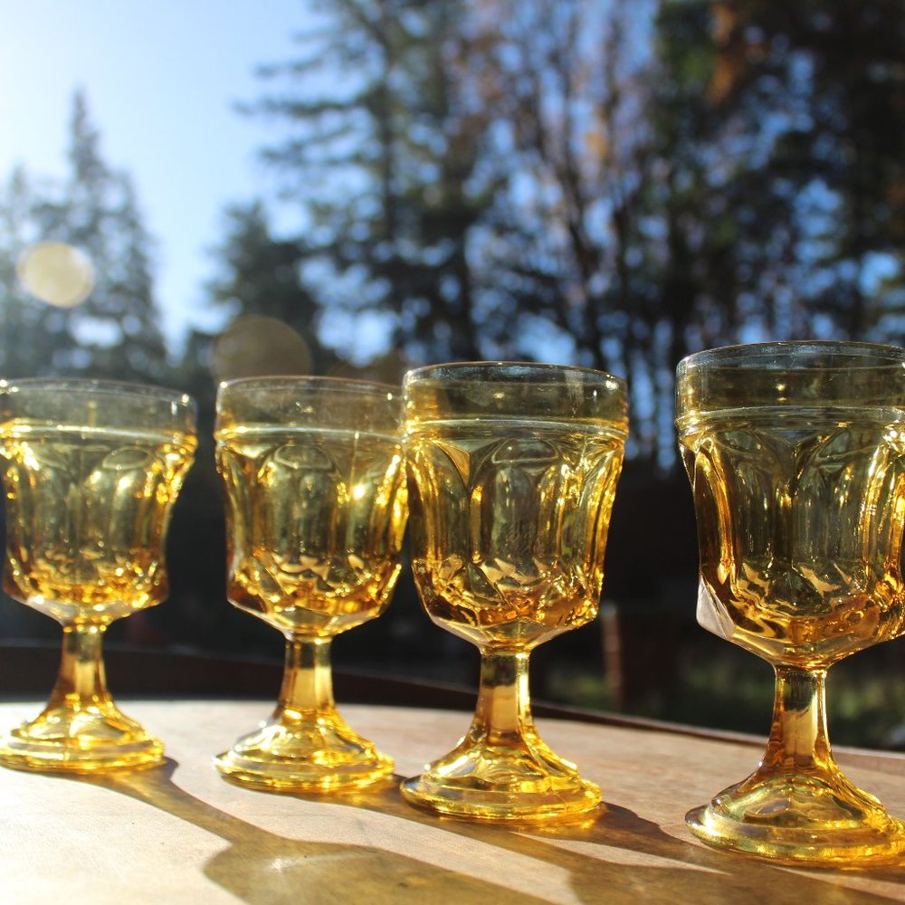 Glasses, Set of 4 Westmorland Amber Ashburton Stemmed Glasses, Vintage Amber Ste